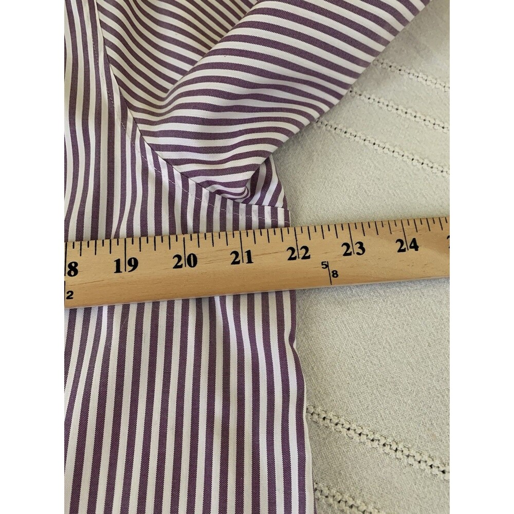 CHICOS Size 2 Womens Large Top No Iron Cool Max Long Sleeve Purple White Striped - Picture 5 of 6
